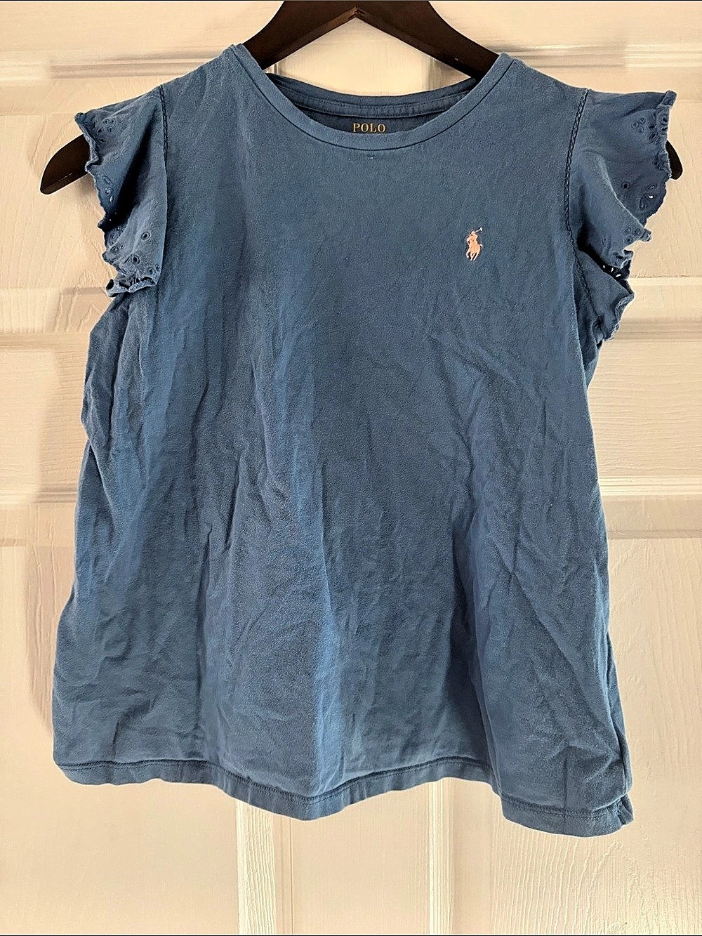 Polo Ralph Lauren Eyelet-Embroidered Cotton Jersey Top Blue Large